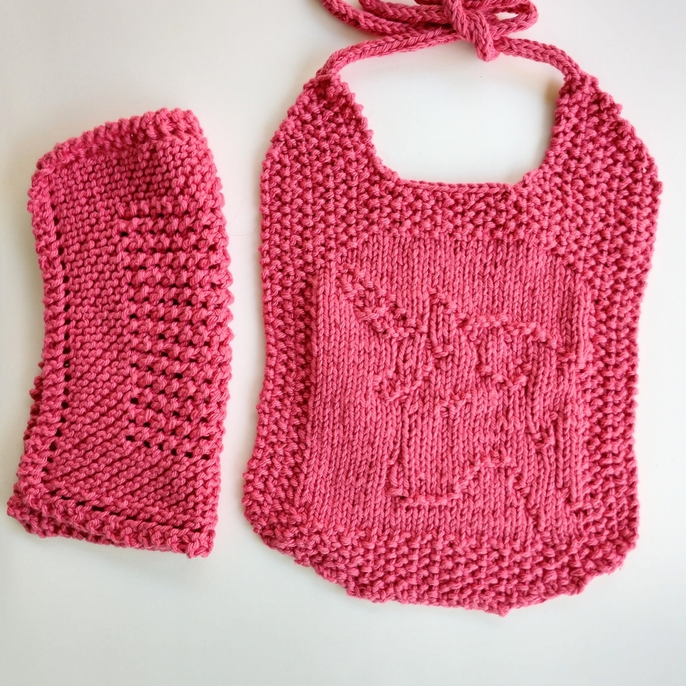 Hand Crafted Baby Bib Set Washcloth Unicorn Rose Cotton Knit Dorm Decor - Picture 7 of 9
